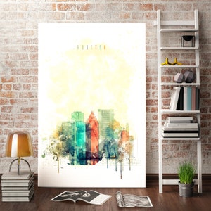 Houston watercolor painting, State of Texas bedroom wall art decor, Houston decor for interior, Houston art for gift, Houston print canvas