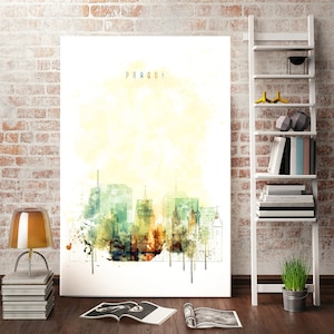 Láminas de arte moderno de Praga, decoración de pared para el hogar en la República Checa, lienzo de acuarela de Praga, impresión de la ciudad de Praga, arte mural de Praga, impresión de imagen de Praga