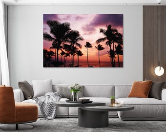Beach Sunset Canvas Wall Art, Tropical Palm Tree Decor for Coastal Home