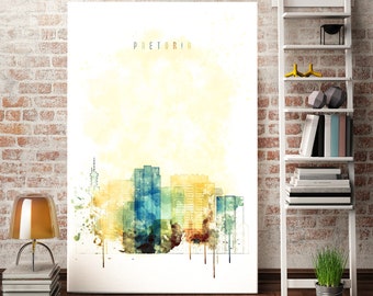 Pretoria Cityscape Watercolor Print – South Africa Skyline Canvas Art