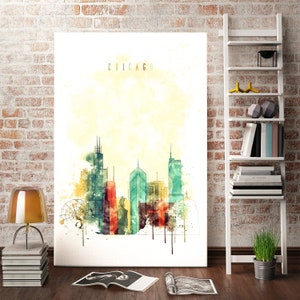 Chicago modern art for home, Illinois print canvas art, Chicago watercolor print canvas, Chicago decor for wall, Chicago design art for wall