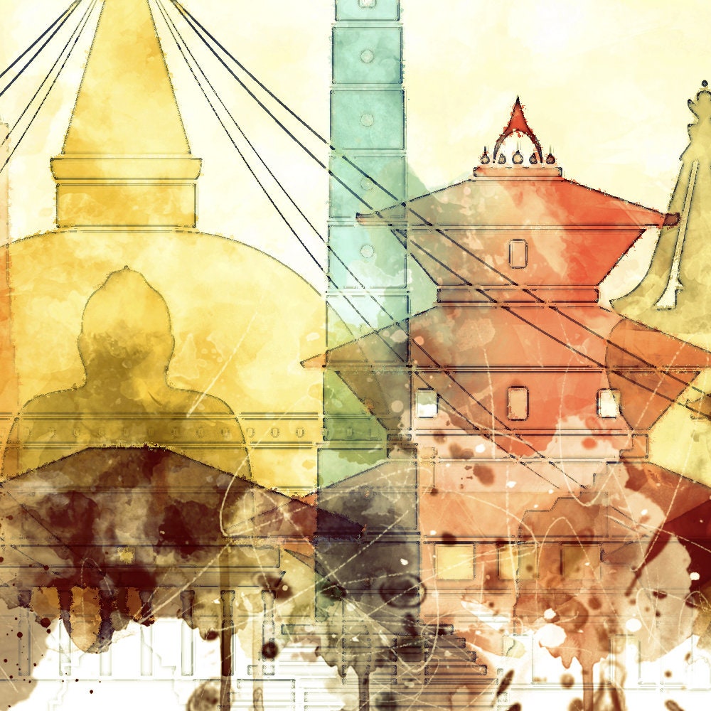 Kathmandu Nepal Watercolor Poster for Living Room Wall Art Etsy