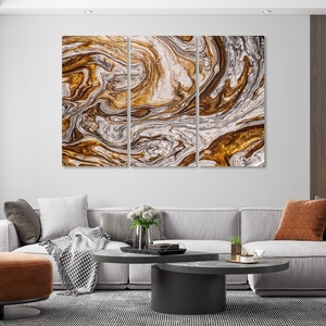 Arte fluido abstracto en oro y plata: Impresión de pared de mármol metálico de lujo / Pintura moderna con espirales / Decoración elegante para el hogar y la oficina