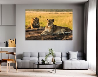 Lion and Lioness Canvas Print – African Safari Wildlife Photography