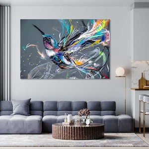 Bunter Kolibri Graffiti Kunstdruck – Urbane Wanddeko | Lebendiges Street Art Poster, Abstrakte Wildtier Malerei Kunstwerk