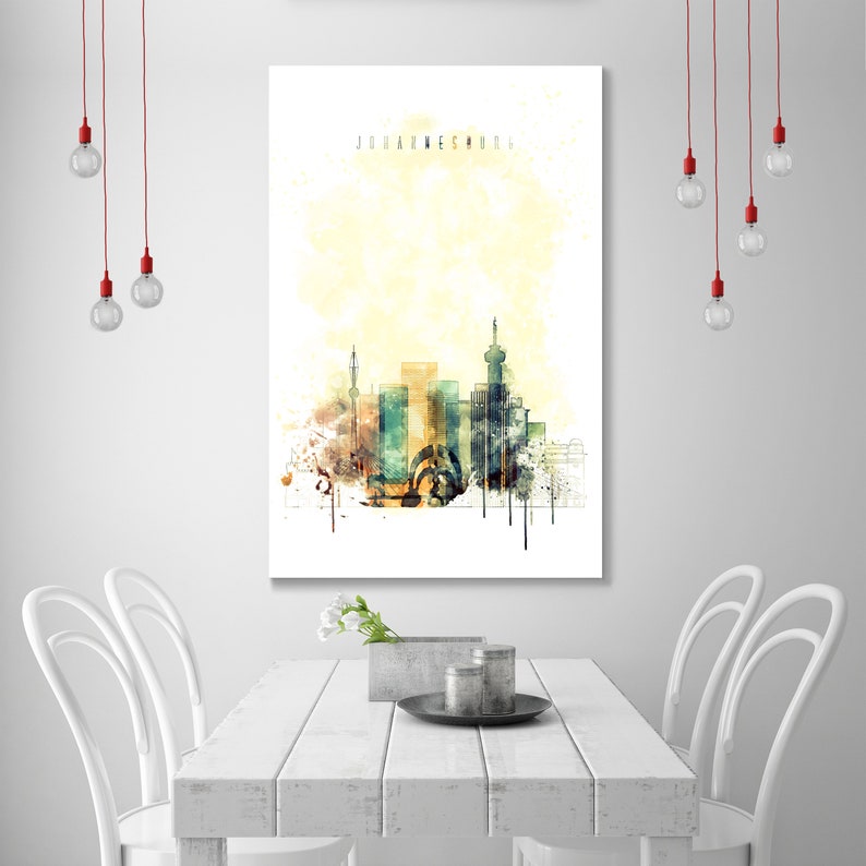 Johannesburg Watercolor Painting on Canvas South Africa Wall Etsy