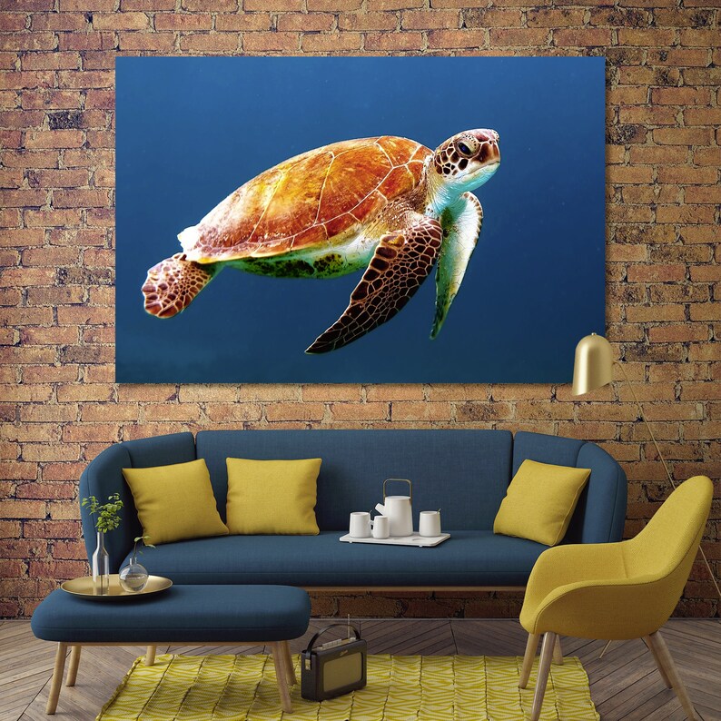 Sea Turtle wall canvas decor Underwater Life canvas art blue | Etsy