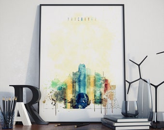 Vancouver original watercolor poster, Vancouver cityscape print, Vancouver poster, Vancouver art print, Vancouver poster for wall