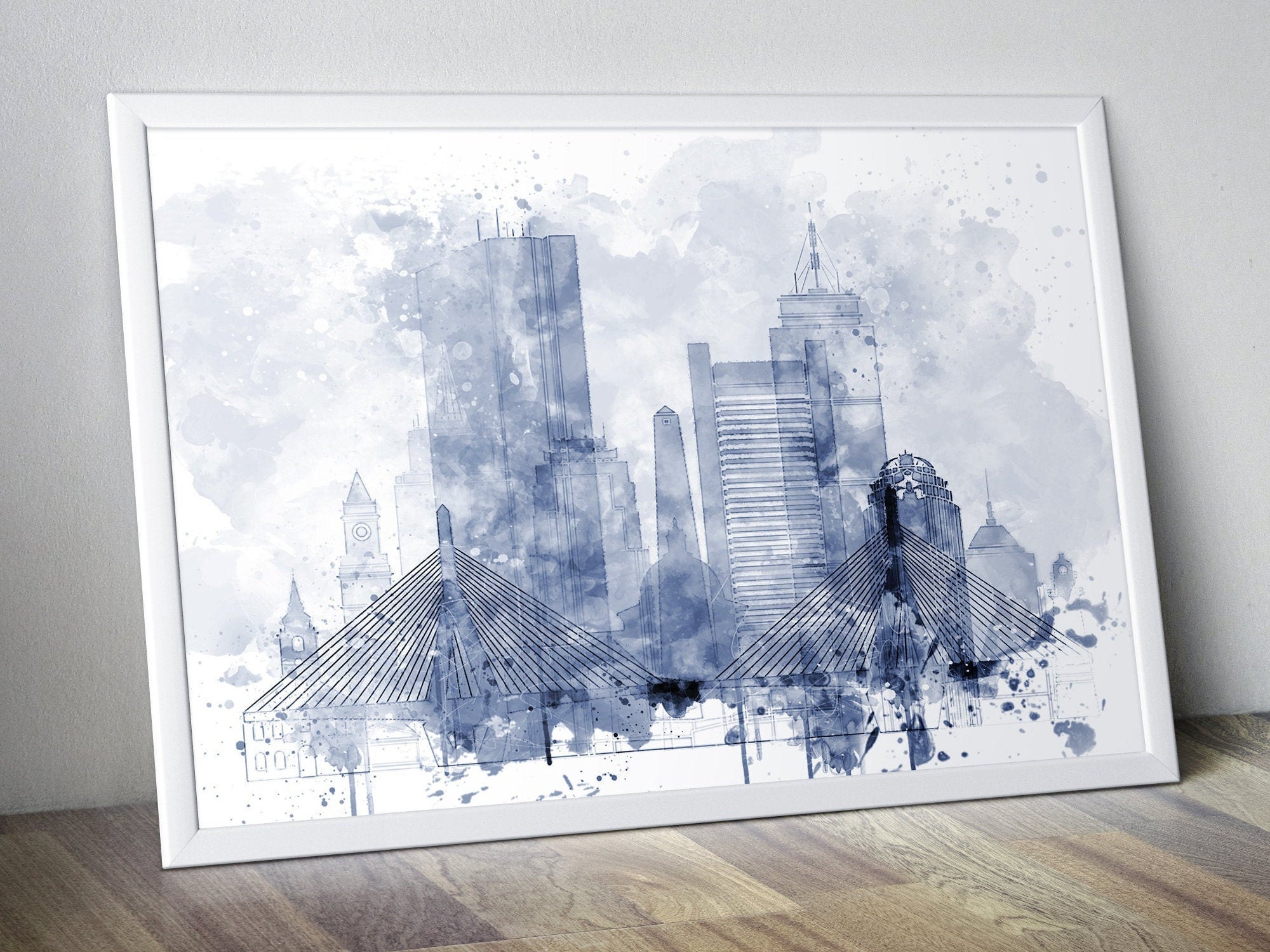 Boston Watercolor Poster Print for Living Room Wall Art Boston | Etsy
