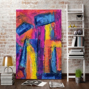 Colorful Abstract Wall Art Print – Modern Vibrant Painting | Bold Contemporary Artwork, Geometric Texture Poster, Creative Home Decor