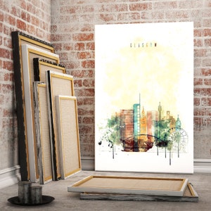 Glasgow interieurschilderijen, Schotland aquarel schilderij, Glasgow aquarel print canvas, Glasgow decor voor interieur, Glasgow print kunst