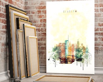 Glasgow Scotland Watercolor Canvas Print, Home Decor Art