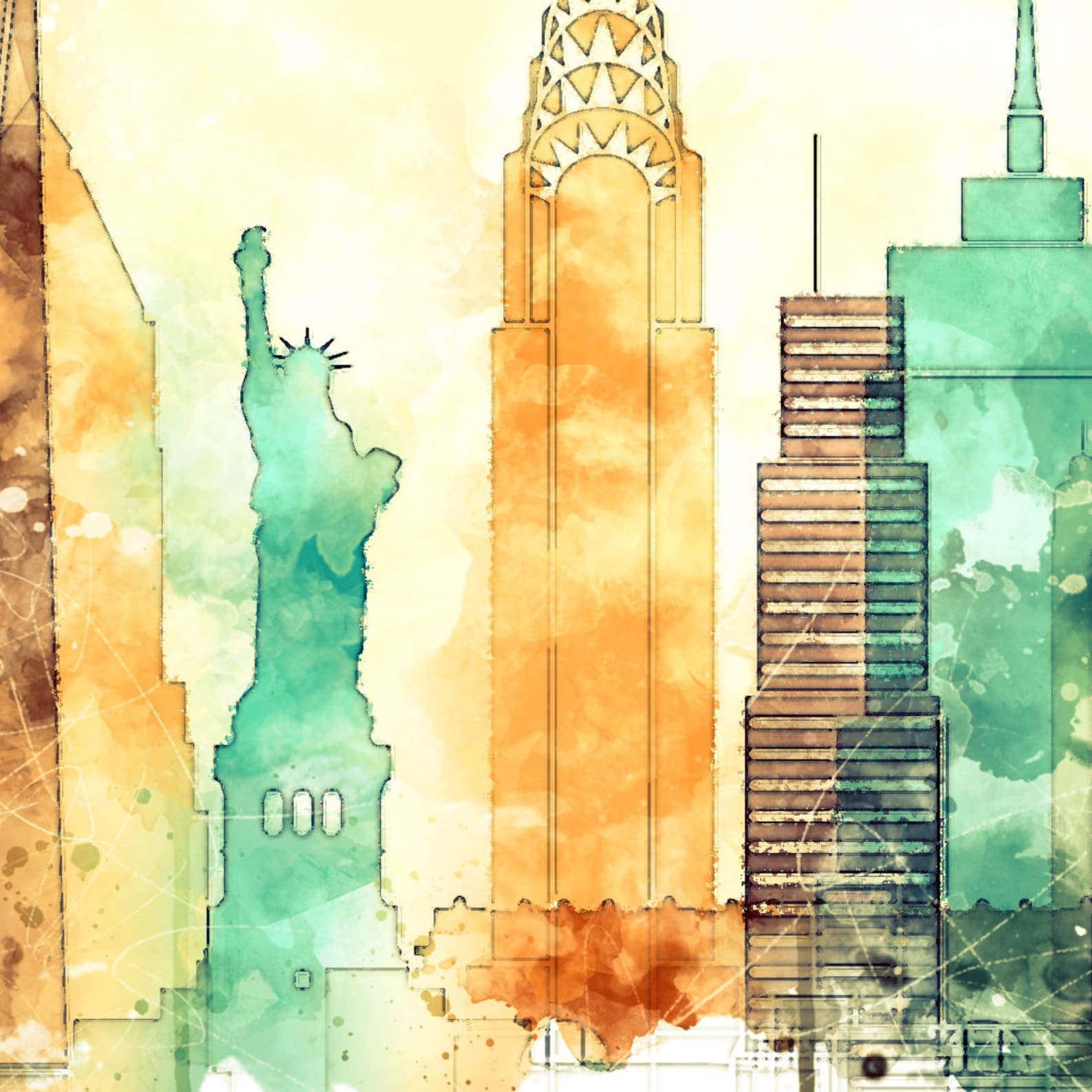 New York City Skyline Poster Print New York Artwork Poster Etsy