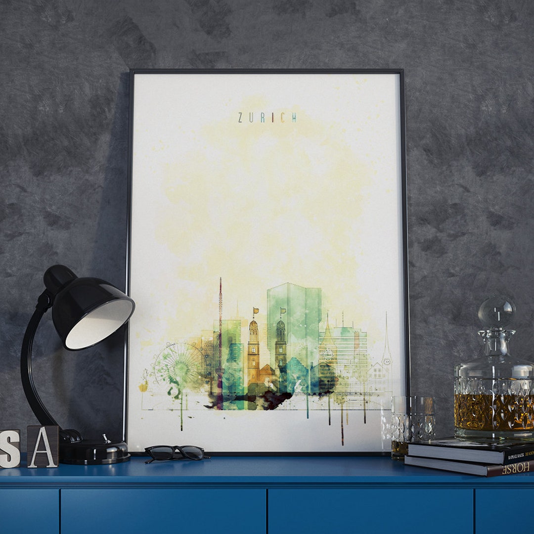 Zurich Watercolor Poster, Zurich Modern Wall Art, Zurich Design Decor