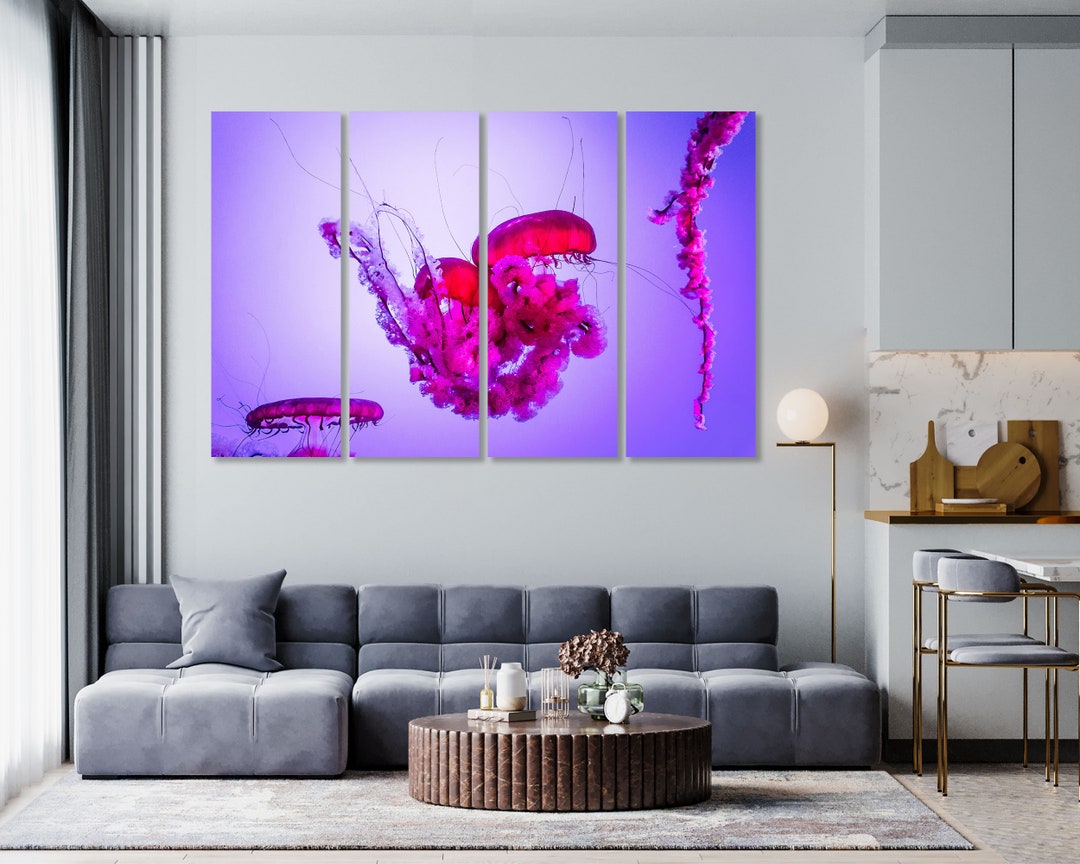 Jellyfish Living Room Wall Decor Ideas Underwater Life Canvas - Etsy