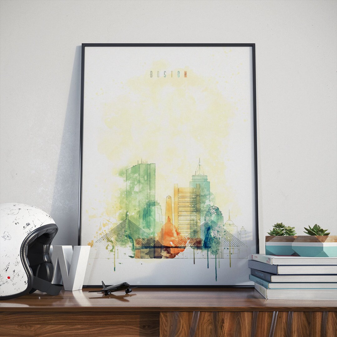 Boston Watercolor Cityscape, Boston Poster Print, Boston Watercolor ...