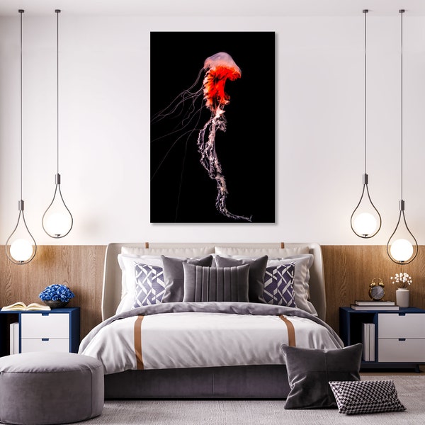 Jellyfish painting on canvas, Jellyfish large wall decor, Jellyfish original art for wall, Underwater life for wall decor, Jellyfish picture