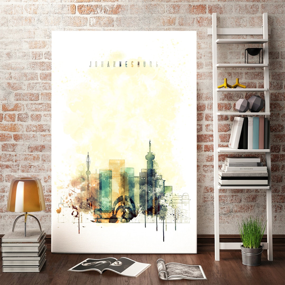 Johannesburg Watercolor Painting on Canvas South Africa Wall Etsy
