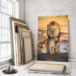 Lions canvas print, Lions decor for interior, Lions modern wall art, Lions canvas, King of animals print for wall, Safari art for wall