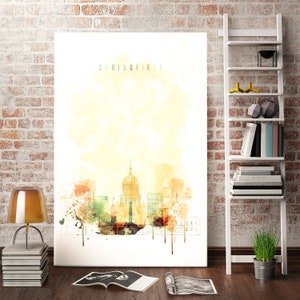 Springfield beautiful city wall art, Illinois large modern wall decor, Springfield watercolor painting, Springfield decor wall
