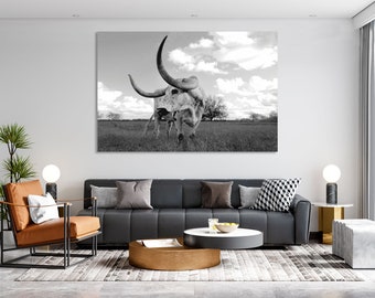 Longhorn Bull wall art home decor, Texas Bull canvas wall art set, Longhorn Bull original decor for wall, Bull art for design home