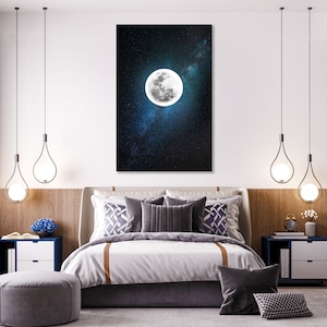 Mond Kunstwerk für Haus, Mond Dekor für Schlafzimmer, Weltraum Kunstdruck auf Leinwand, Sternenhimmel Druck Leinwand, Mond Bild Druck