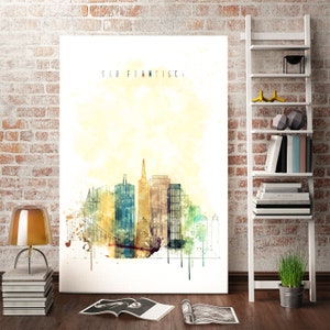 San Francisco watercolor painting on canvas, California modern wall decor, San Francisco print canvas, San Francisco decor wall