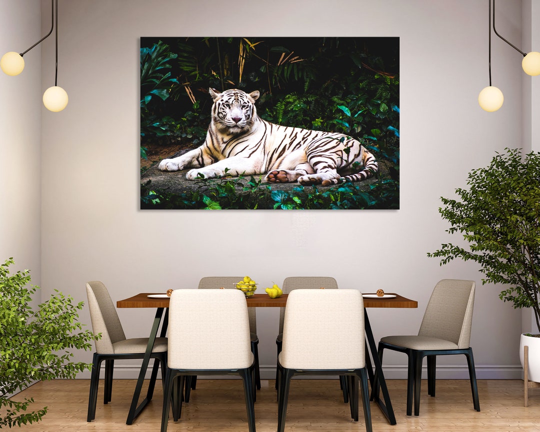 White Tiger Jungle Canvas Print, Modern Wild Animal Wall Art - Etsy