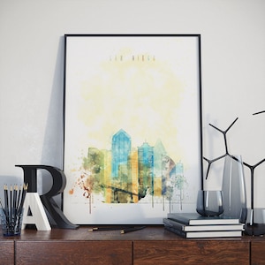 San Diego watercolor print, San Diego poster print, San Diego modern print poster, San Diego watercolor cityscape, State of California print Full Color