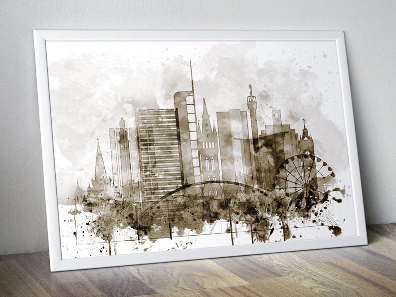 Glasgow Watercolor Poster Print for Living Room Wall Art Glasgow Home /& Office Wall Decor Glasgow Skyline Photo for Bedroom Wall Art Decor