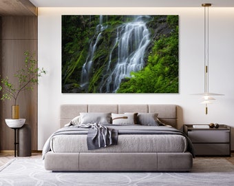 Forest Wall Art Canvas Print, Tropical Waterfall Landscape for Relaxing Rooms