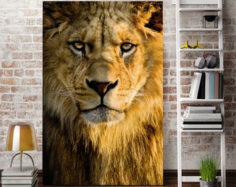 Lion сanvas wall decor, Lion print canvas, Lion modern wall art, Lion painting on canvas, Wild animals print, Wild cat print canvas