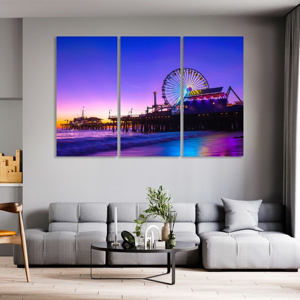 Leinwand Set von Santa Monica Pier, Santa Monica moderne Wanddekorationen, USA Kunst für zu Hause