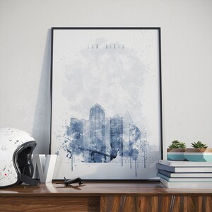 San Diego watercolor print, San Diego poster print, San Diego modern print poster, San Diego watercolor cityscape, State of California print Blue