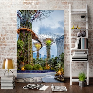 Gardens by the Bay canvas wall pictures, Singapore Sky Garden wall decor canvas, Gardens by the Bay popular art for home decor image 1