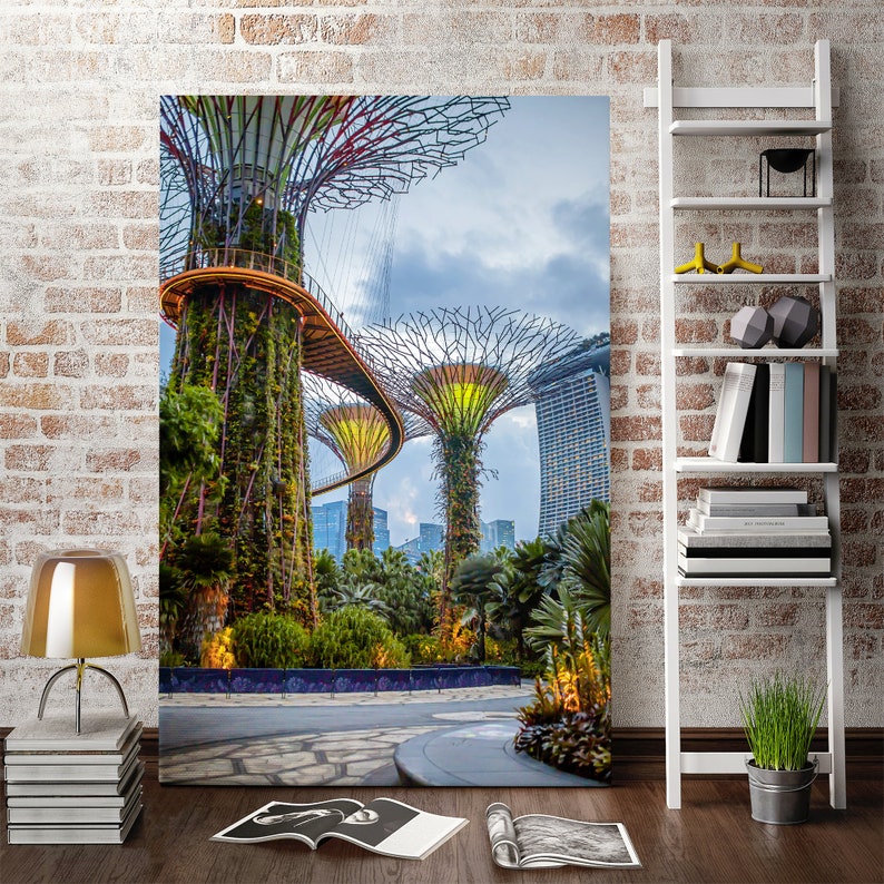 Gardens by the Bay canvas wall pictures, Singapore Sky Garden wall decor canvas, Gardens by the Bay popular art for home decor image 1