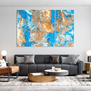 Blue and brown abstract painting canvas set, Modern abstract decor for wall, Abstract print canvas, Abstract home art, Abstract modern art