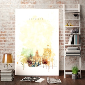 Lafayette modern canvas wall art, Indiana living room watercolor pictures, Lafayette watercolor print, Lafayette modern wall decor