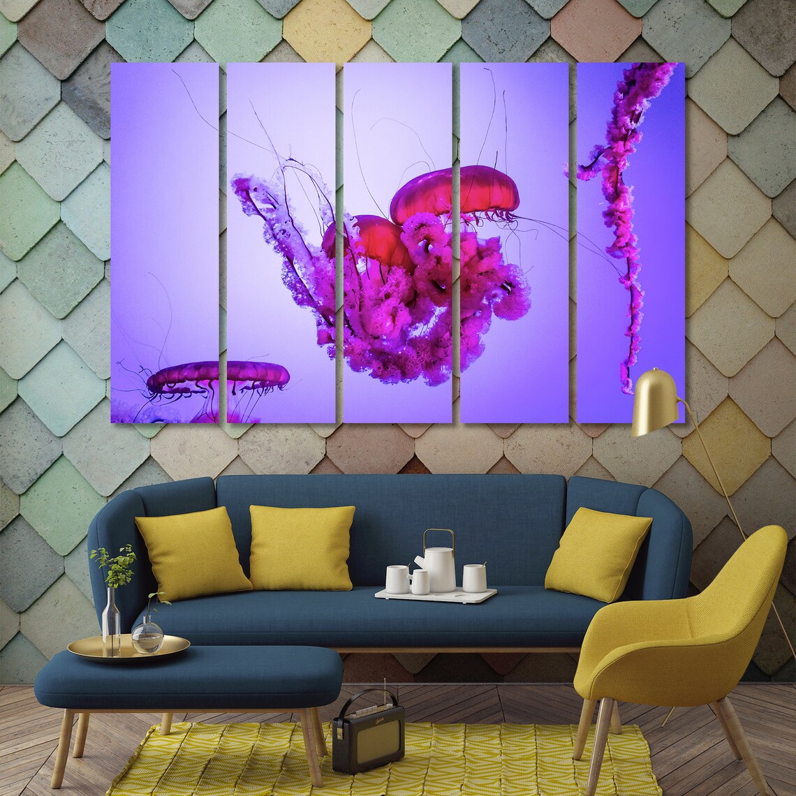 Jellyfish living room wall decor ideas Underwater Life canvas | Etsy