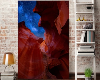 Antelope Canyon Night Sky Canvas Print, Milky Way Arizona Desert Wall Art
