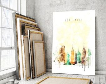 New York City canvas art for living room, United States watercolor art, New York watercolor painting, New York decor for wall, New York art