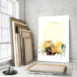 El Paso colorful watercolor painting city, Texas canvas artwork for living room, El Paso cityscape print, El Paso design art for wall