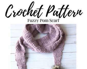 Crochet PATTERN, Pom Pom Scarf Crochet Pattern, Crochet Scarf Crochet Pattern, Tassel Scarf Crochet Pattern