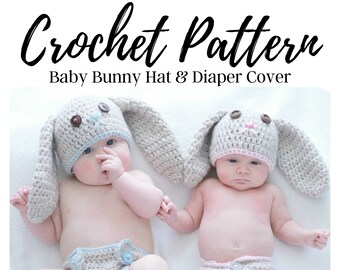 Crochet Baby Bunny Hat & Diaper Cover PATTERN (PDF Download)