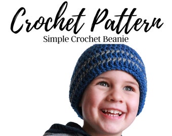 Simple Crochet Beanie Pattern, Easy crochet hat pattern, baby hat crochet pattern, child hat crochet pattern