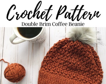 Double Brim Coffee Beanie Crochet Pattern (PDF Pattern)
