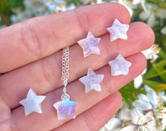 Genuine Rainbow Moonstone mini star crystal necklace wire wrapped in silver • gifts for her • girlfriend gift • gift for friends