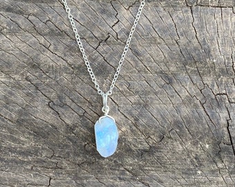 Raw Moonstone Necklace • 925 Sterling Silver • 14k Gold-Filled • Raw Crystal Necklace • Rainbow Moonstone Pendant • June Birthstone