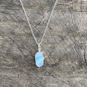 Raw Moonstone Necklace • 925 Sterling Silver • 14k Gold-Filled • Raw Crystal Necklace • Rainbow Moonstone Pendant • June Birthstone