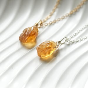 Raw Citrine • 925 Sterling Silver • 14k Gold-Filled • Raw Crystal Necklace  • November Birthstone • Real Citrine, Untreated